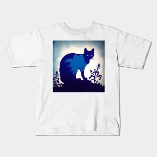 Royal Blue Cat silhouette Kids T-Shirt